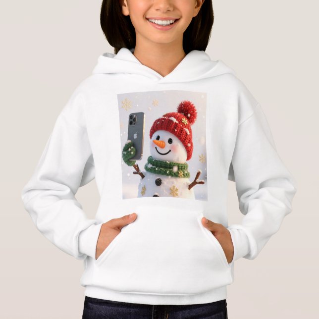 Cute Snowman With Phone Kids Hoodie (Anverso)