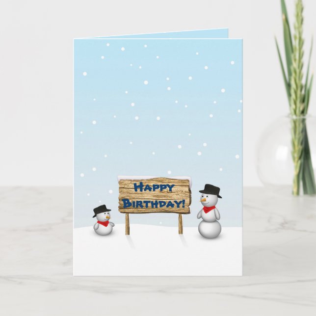 Cute Snowmen desea tarjeta de cumpleaños feliz (Anverso)