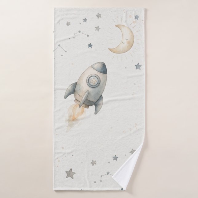 Cute Space Theme Bath Towels with Whimsical Rocket (Toalla de baño)