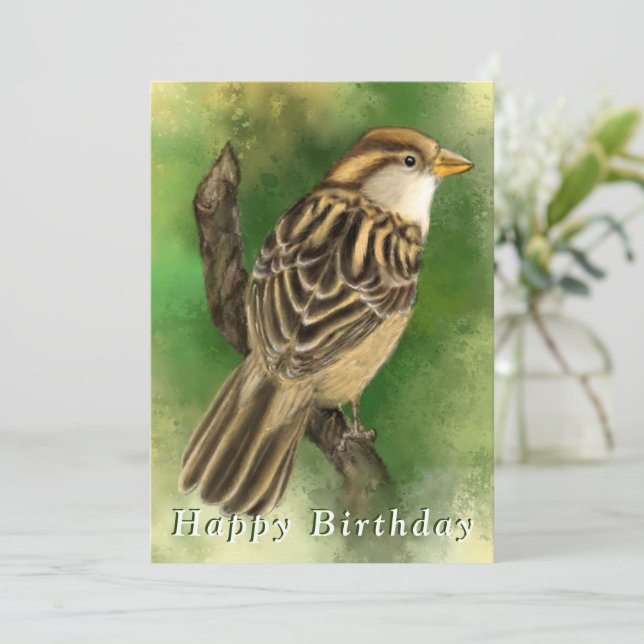 Cute Sparrow Birthday Gard (Anverso de pie)
