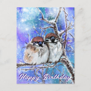 Cute Sparrows En Tarjeta De Cumpleaños De Invierno