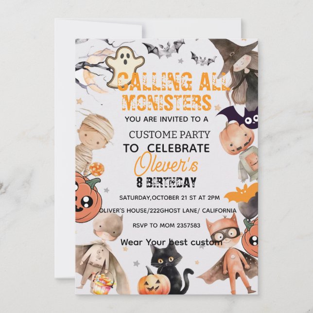 Cute Spooktacular Monster Kids Invitación de cumpl (Anverso)