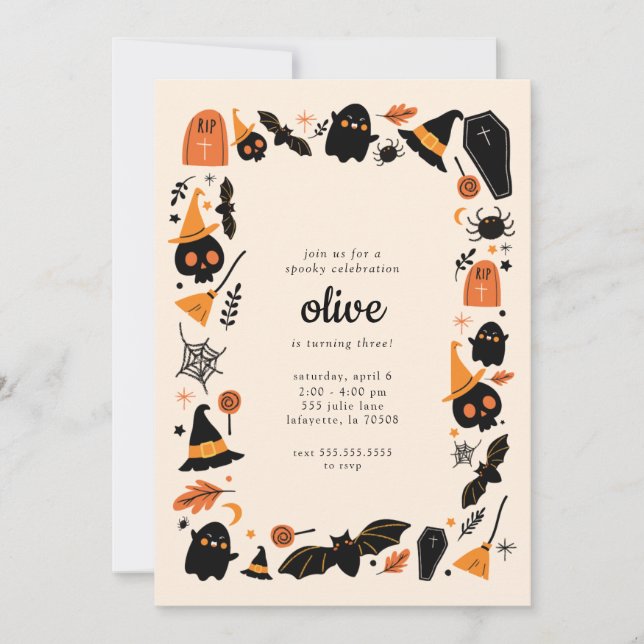 Cute Spooky Halloween Cumpleaños Party Invitación (Anverso)