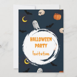 Cute Spooky Halloween Party Invitación Dark Blue
