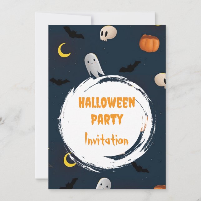 Cute Spooky Halloween Party Invitación Dark Blue (Anverso)