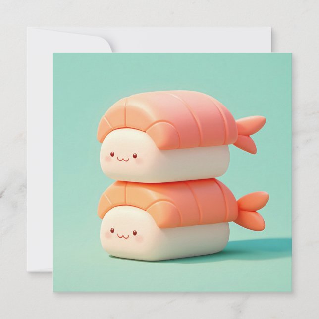Cute Stacked 3D Clay Shrimp Nigiri Sushi Postcard (Anverso)