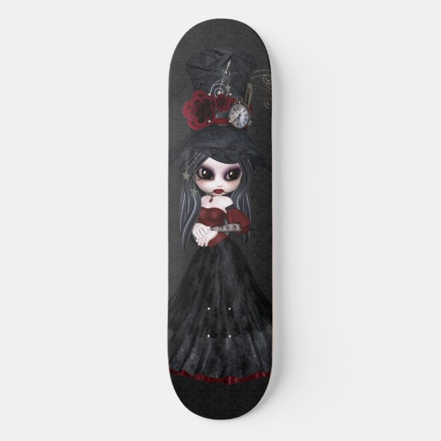 Cute Steampunk Gótico Chica Black Skateboard (Anverso)