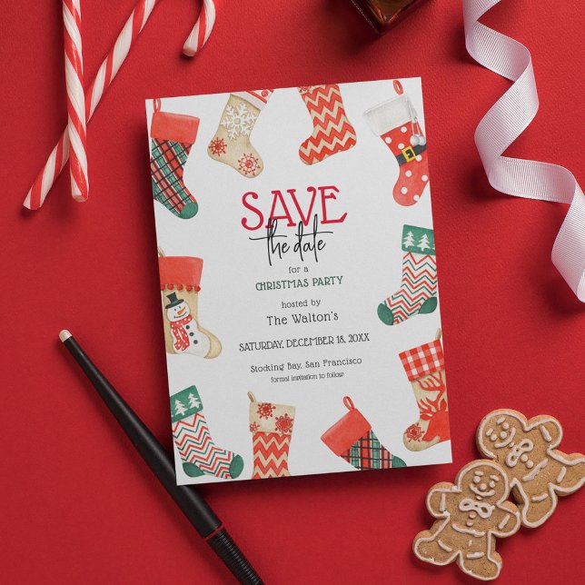 Cute Stocking Fiesta de Navidad Save the Date (Subido por el creador)