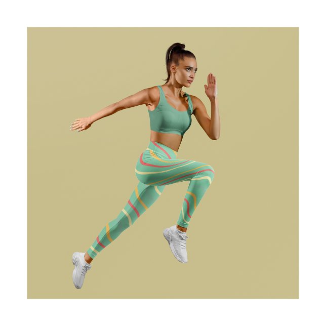 Cute Stripe Green Yoga Women Leggings (Subido por el creador)