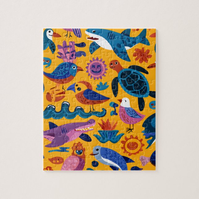 Cute Summer Animals Pattern Puzzle Gift (Vertical)