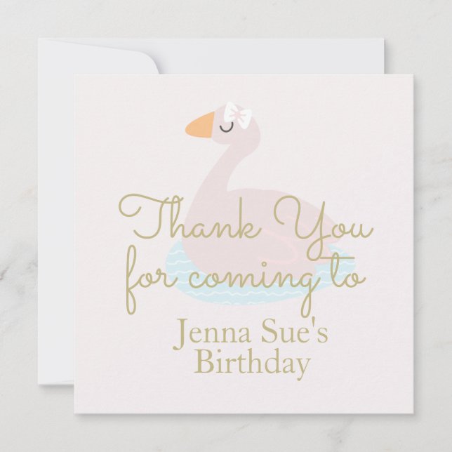 Cute Swan Pink Bow Girls fiesta de cumpleaños grac (Anverso)