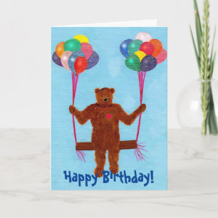 Cute Swinging Teddy Bear Tarjetas de cumpleaños pa
