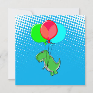 Cute T-Rex Volando Con Globos En Cielo Azul