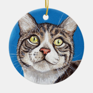 Cute Tabby Cat Pintura de cerámica Ornamento