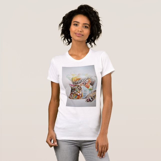 Cute Tabby Cat Watercolor gatos Chicas T Shirt Top (Anverso completo)