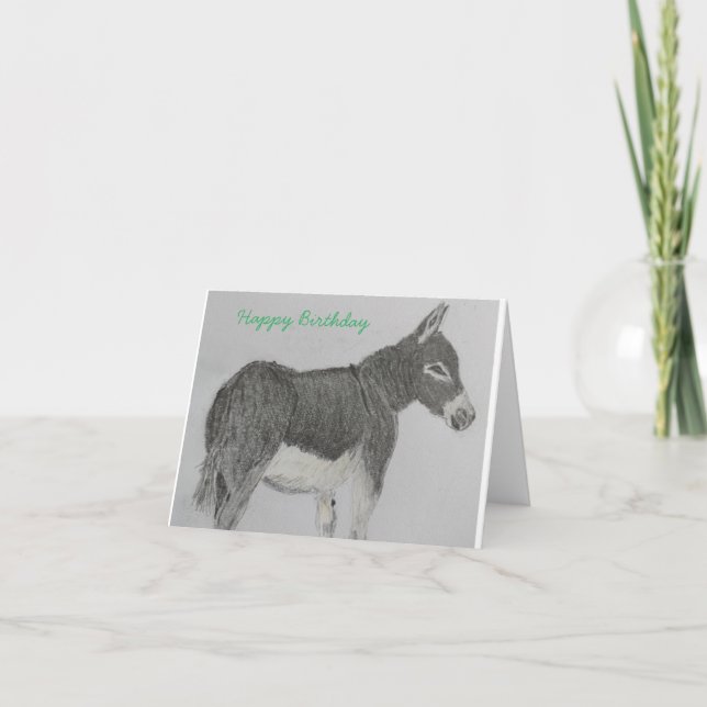 Cute tarjeta de cumpleaños de burro con texto (Anverso)