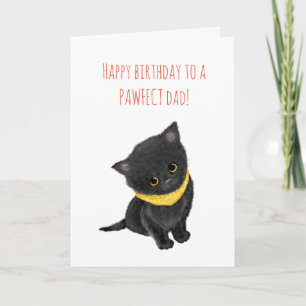 Cute tarjeta de cumpleaños de papá, gatito negro,