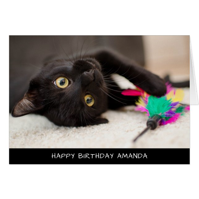 Cute tarjeta de cumpleaños para gato negro (Anverso (Horizontal))