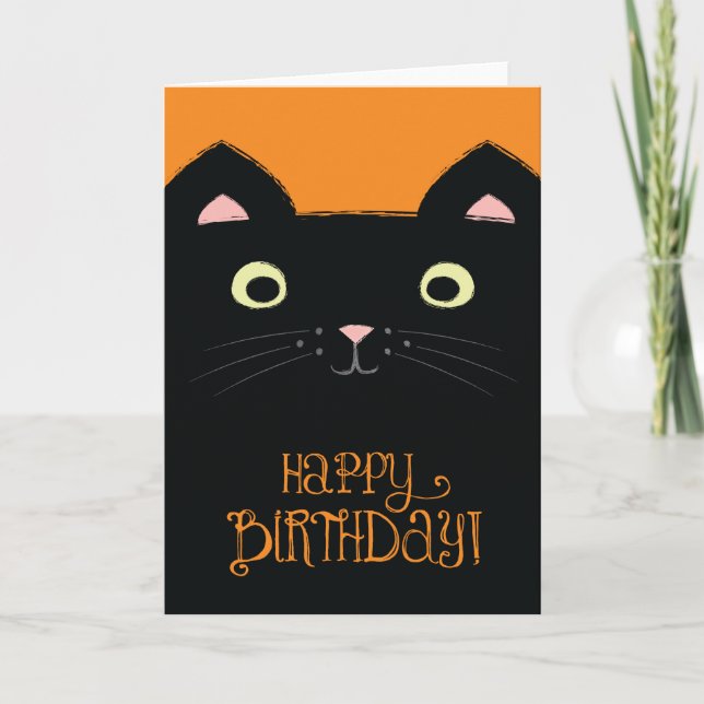 Cute tarjeta de cumpleaños para gato negro (Anverso)