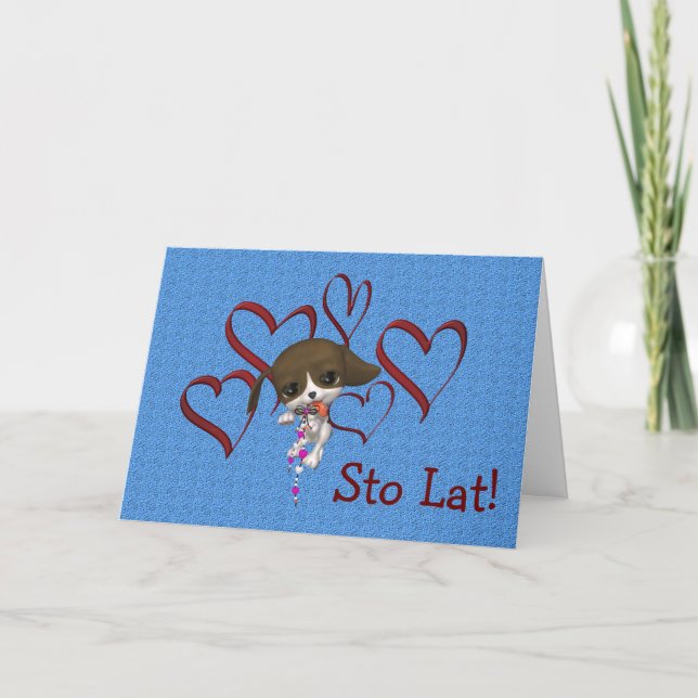 Cute tarjeta de cumpleaños polaca corazón de cacho (Anverso)