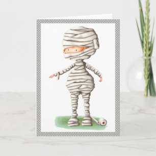 Cute tarjeta de Halloween con un niño disfrazado d