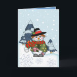 Cute tarjeta de temporada de Snowman con texto int<br><div class="desc">Esta tierna tarjeta diseñada alrededor, con un muñeco de nieve vestido de Navidad, se puede personalizar cambiando el texto interior por el deseado. También es posible cambiar los colores de fondo de la tarjeta interior y / o eliminar los puntos de polka interior / nieve y / o pequeño muñeco...</div>