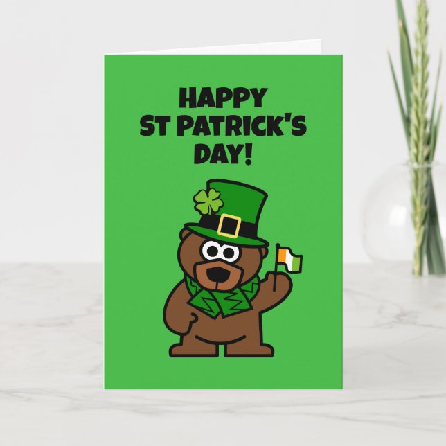 Cute tarjeta del Día de San Patricio con el oso le (Anverso)