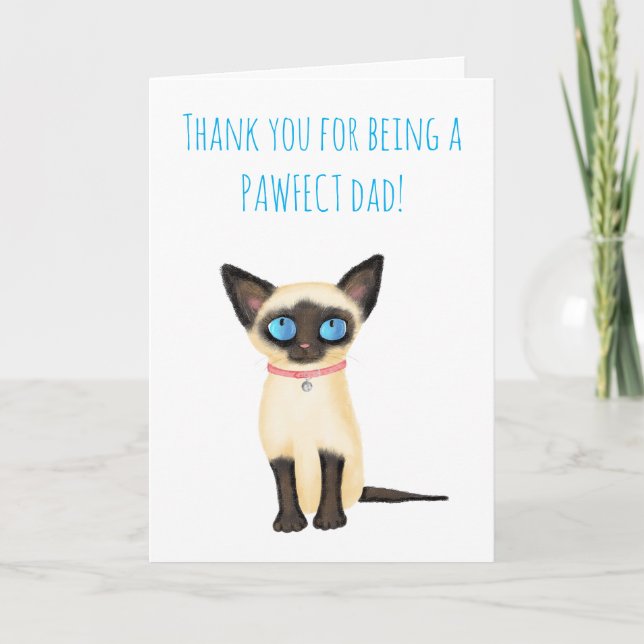 Cute tarjeta del día del padre del gatito siamés d (Anverso)