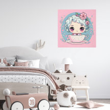 Cute Tea Cup Doll arte mural Metalizado