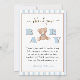 Cute Teddy Bear Baby Boy ducha Gracias tarjeta
