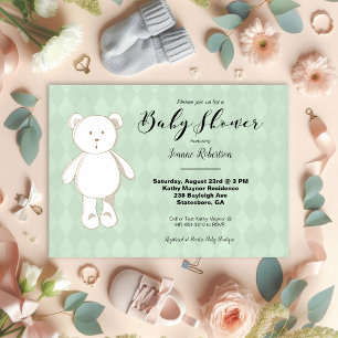 Cute Teddy Bear Baby Shower Argel verde neutral