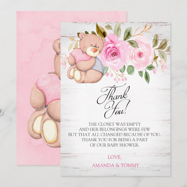 Cute Teddy Bear Baby Shower Gracias Tarjeta (Anverso / Reverso)