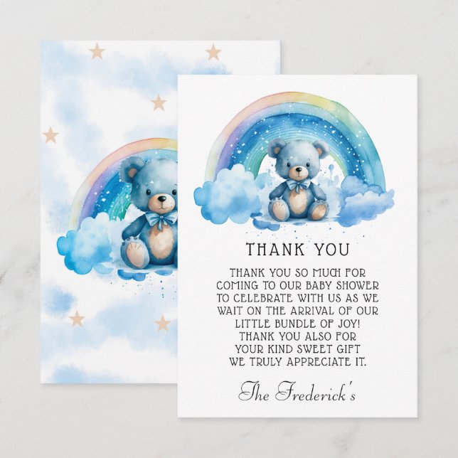 Cute Teddy Bear Baby Shower Gracias Tarjeta (Anverso / Reverso)