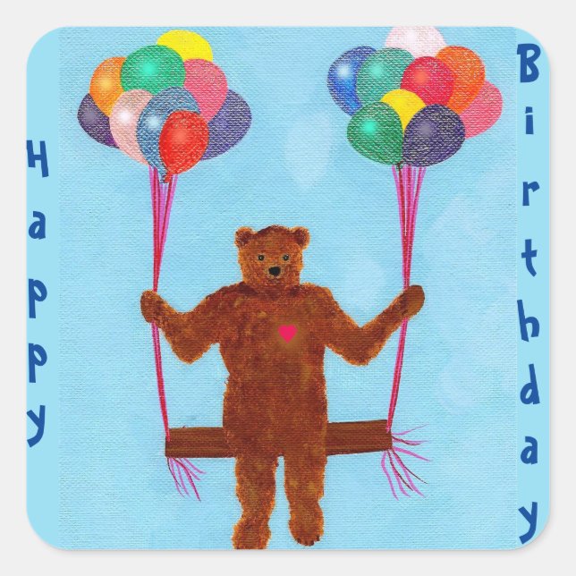 Cute Teddy Bear Balloons Pegatinas de cumpleaños (Anverso)