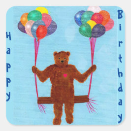 Cute Teddy Bear Balloons Pegatinas de cumpleaños