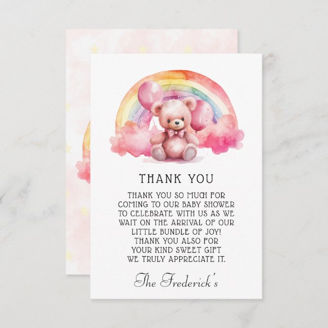 Cute Teddy Bear Chica Baby Shower Gracias Tarjeta (Anverso / Reverso)