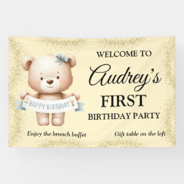 Cute Teddy Bear con pancarta de cumpleaños para cu