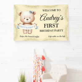 Cute Teddy Bear con pancarta de cumpleaños para cu