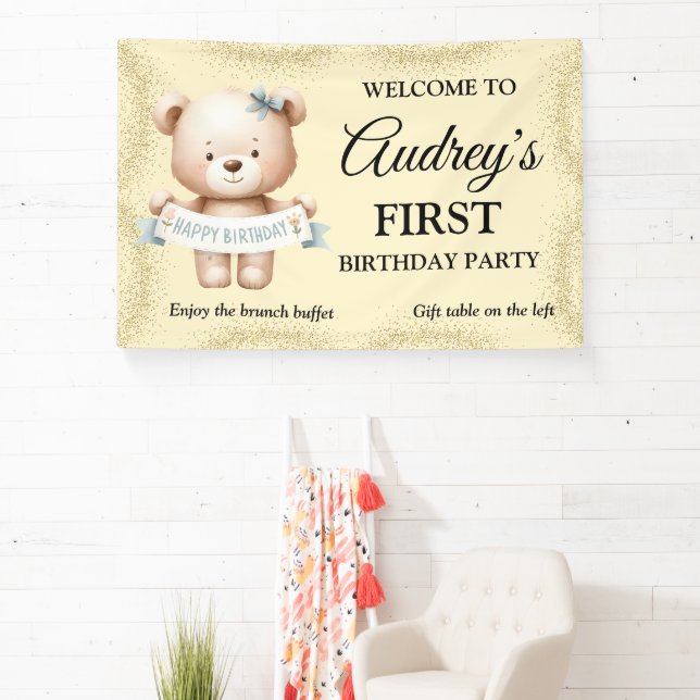 Cute Teddy Bear con pancarta de cumpleaños para cu (in situ)