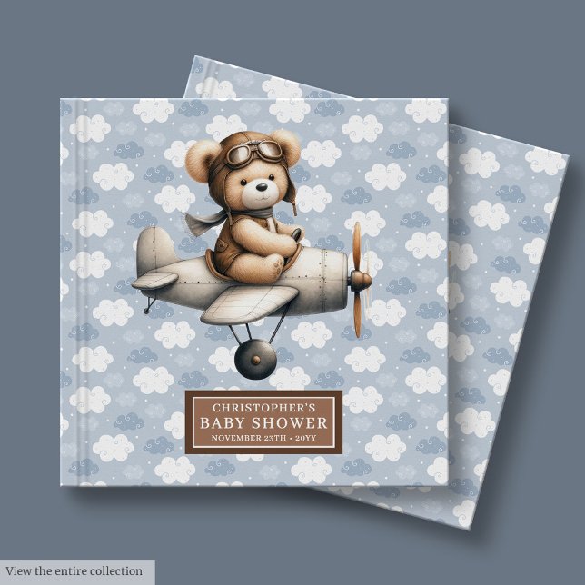 Cute Teddy Bear Pilot Libro de invitados Decoració (Cute Teddy Bear Pilot Guest Book Baby Shower Decor)