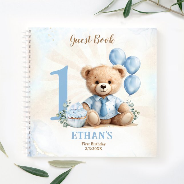 Cute Teddy Bear Primer Libro de Cumpleaños (Cute Teddy Bear 1st Birthday Guest Book)