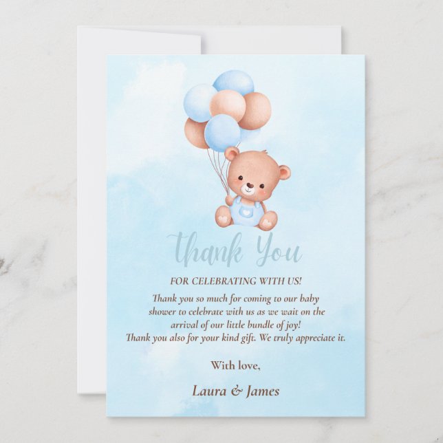 Cute Teddy Oso Baby Shower Gracias tarjeta (Anverso)