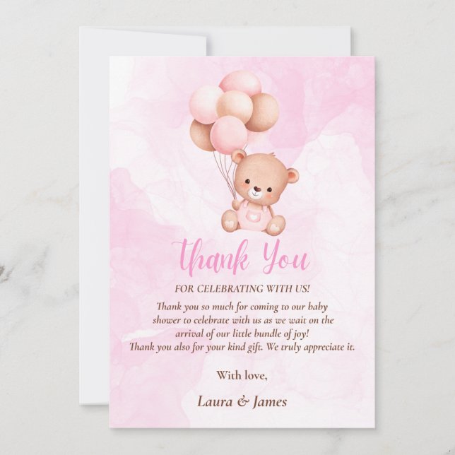 Cute Teddy Oso Baby Shower Gracias tarjeta (Anverso)