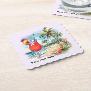 Cute tiki Cóctel agregar texto Posavasos de papel
