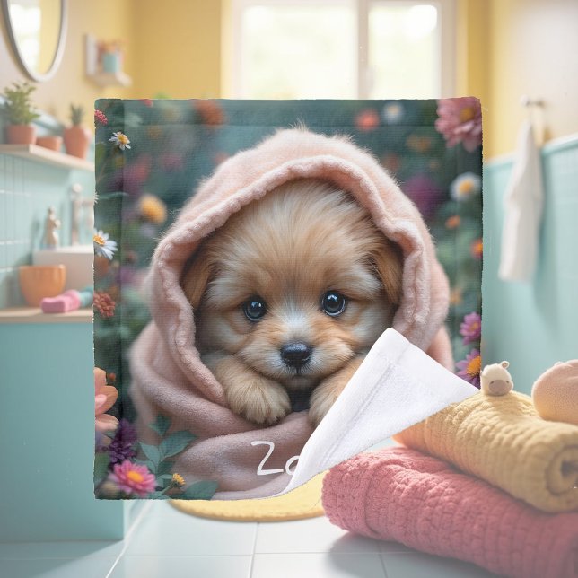 Cute, tiny, fluffy puppy surrounded by flowers (Subido por el creador)