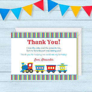 Cute Train Birday Tarjeta de agradecimiento