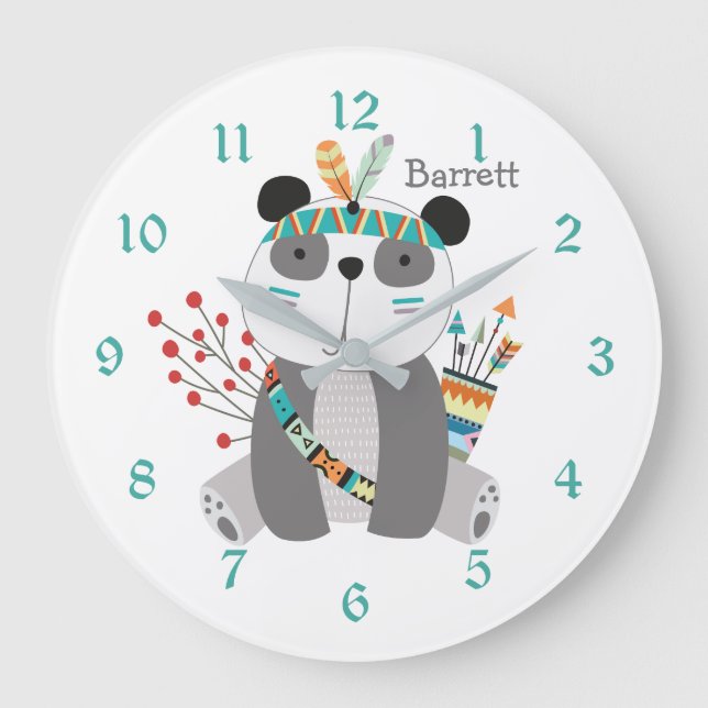 Cute Tribal Panda Oso Reloj de Enfermería Personal (Anverso)