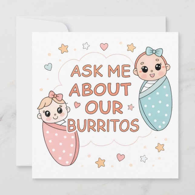 Cute Twin Baby Burrito Announcement Illustration (Anverso)