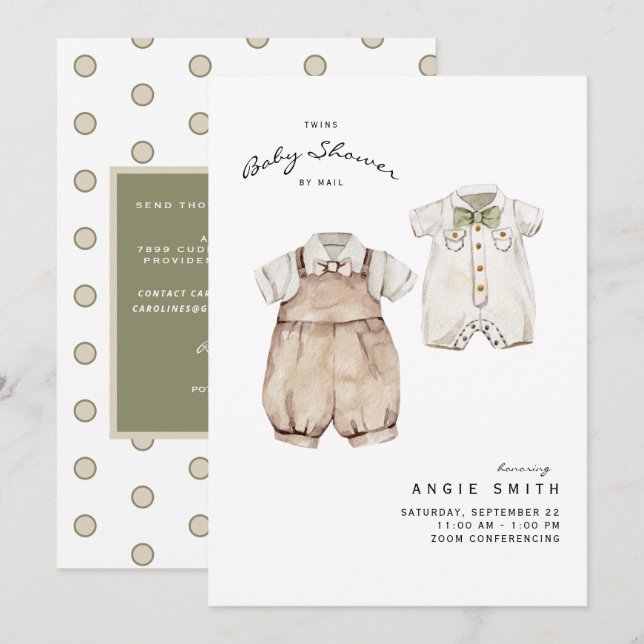 Cute Twin Boys Baby Shower por invitación por corr (Anverso / Reverso)