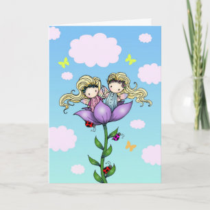Cute Twin Fairies Tarjeta de cumpleaños de hermana